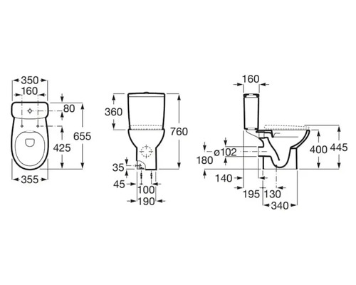 Desen tehnic al unui WC stativ cu dimensiuni.