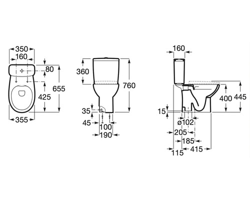 Desen tehnic al unui WC stativ cu dimensiuni