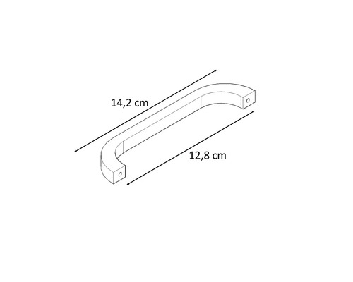 Desen al unui mâner de mobilier cu dimensiunile de 14,2 cm și 12,8 cm