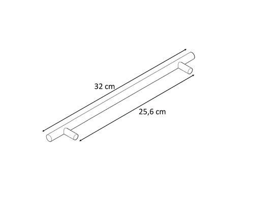 Desen tehnic al unui mâner de mobilier cu dimensiunile de 32 cm și 25,6 cm