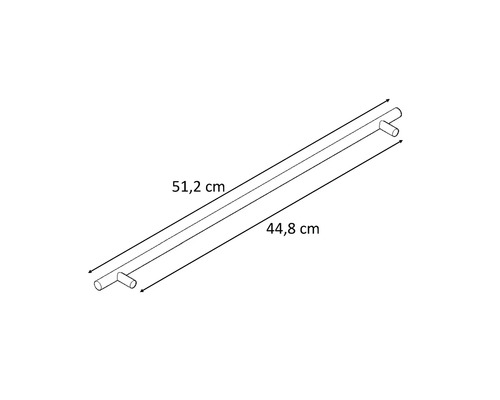 Diagramă a unei bare de 51,2 centimetri cu un spațiu de 44,8 centimetri
