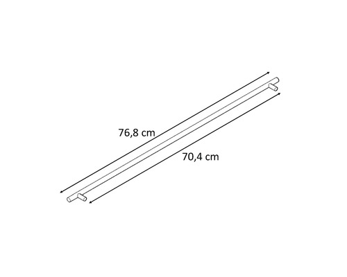 Reprezentare schematică a unei bare de duș cu dimensiunile de 76,8 cm și 70,4 cm.