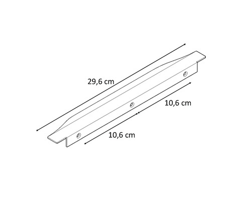 Desen tehnic al unui profil metalic de 29,6 centimetri lungime și 10,6 centimetri lățime