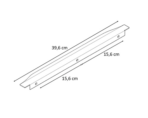 Desen al unui profil de 39,6 centimetri lungime cu două laturi de 15,6 centimetri lungime