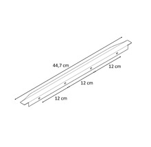 Bandă metalică cu dimensiunile de 44,7 centimetri lungime și 12 centimetri lățime