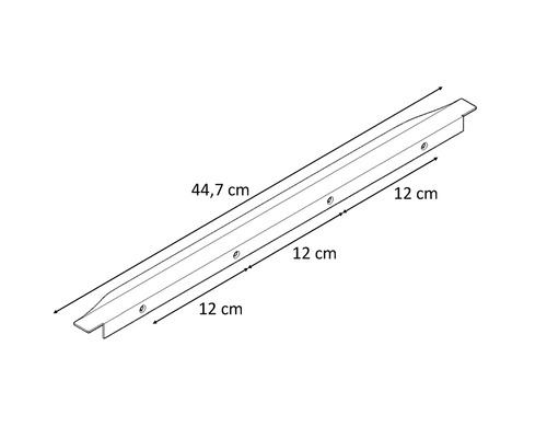 Bandă metalică cu dimensiunile de 44,7 centimetri lungime și 12 centimetri lățime
