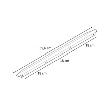 Desen al unui profil de 59,6 cm lungime cu găuri și o lungime de 18 cm la ambele capete.