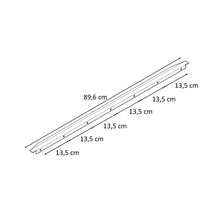 Șină de montaj cu găuri și dimensiuni de 89,6 centimetri și 13,5 centimetri