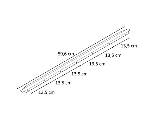 Șină de montaj cu găuri și dimensiuni de 89,6 centimetri și 13,5 centimetri
