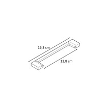 Desen al unui mâner de mobilă cu dimensiunile de 16,3 cm și 12,8 cm.