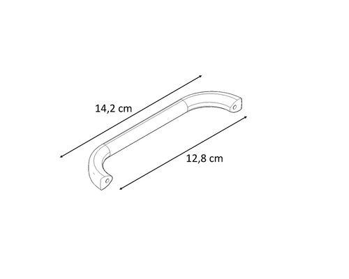 Desen al unui mâner de mobilier cu dimensiunile de 14,2 cm și 12,8 cm