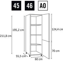 Desen tehnic al unui dulap de bucătărie cu dimensiuni
