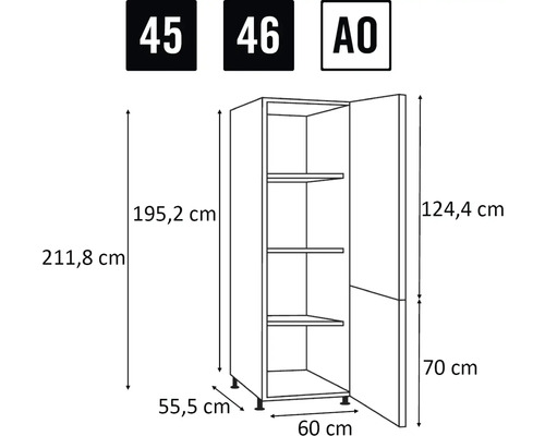 Desen tehnic al unui dulap de bucătărie cu dimensiuni