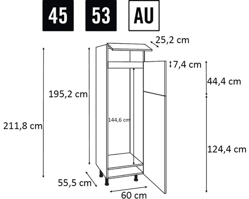 Desen tehnic al unui dulap de bucătărie cu dimensiuni