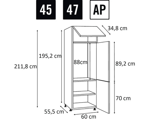 Desen tehnic al unui dulap de bucătărie cu dimensiuni
