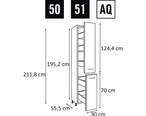 Desen tehnic al unui dulap cu dimensiuni.