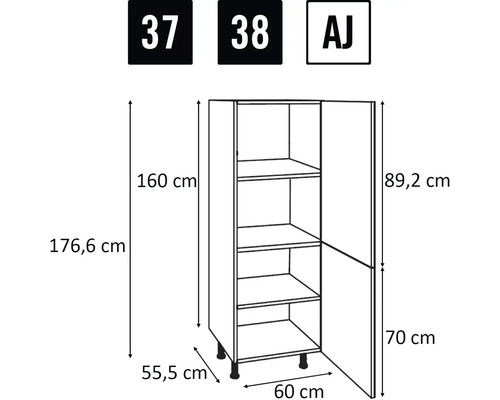Desen tehnic al unui dulap înalt cu dimensiuni
