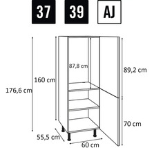 Desen tehnic al unui dulap înalt de bucătărie cu dimensiuni