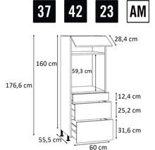 Desen tehnic al unui dulap de bucătărie cu dimensiuni