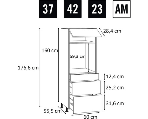 Desen tehnic al unui dulap de bucătărie cu dimensiuni