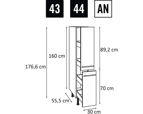Desen tehnic al unui dulap de bucătărie cu dimensiuni