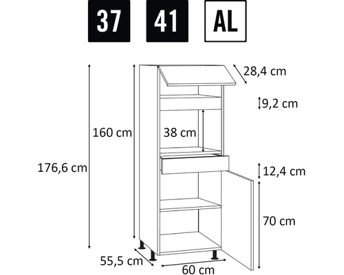 Desen tehnic al unui dulap de bucătărie cu dimensiuni