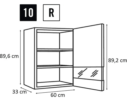Desenul unui dulap de perete cu dimensiunile 89,6 x 60 x 33 cm
