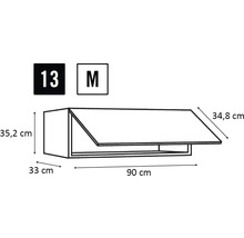 Ilustrație a unui dulap de bucătărie cu dimensiunile de 90 x 35,2 x 33 centimetri