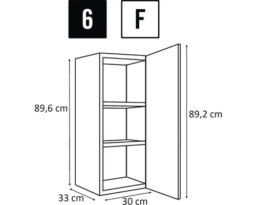 Desen tehnic al unui dulap suspendat cu dimensiunile 89,6 x 33 x 30 cm