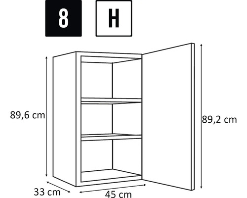 Schemă dulap suspendat cu dimensiunile 89,6 x 45 x 33 cm