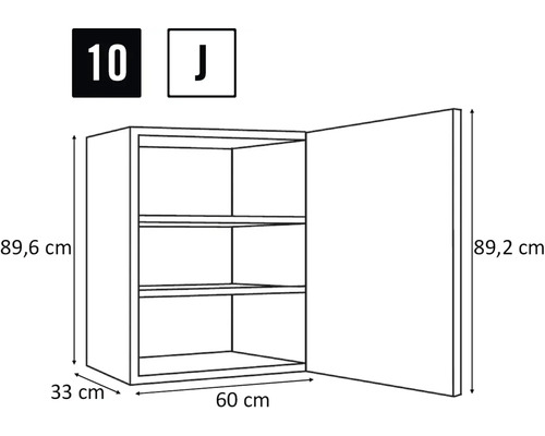 Desenul unui dulap de perete deschis cu trei rafturi și dimensiuni