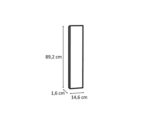 Dimensiunile unei oglinzi dreptunghiulare de perete cu o înălțime de 89,2 cm, o lățime de 14,6 cm și o adâncime de 1,6 cm