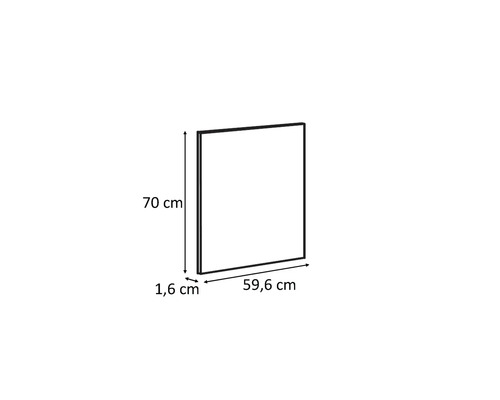 Desenul unui element de dulap cu dimensiunile de 70 cm înălțime, 59,6 cm lățime și 1,6 cm adâncime