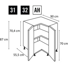 Desen tehnic corp inferior de colț cu dimensiuni