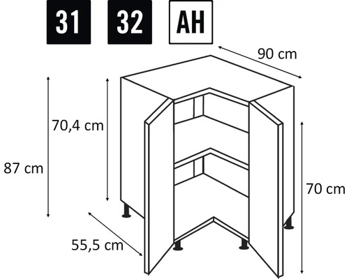 Desen tehnic corp inferior de colț cu dimensiuni