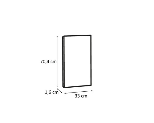 Ușă dulap cu dimensiunile de 70,4 cm înălțime, 33 cm lățime și 1,6 cm adâncime
