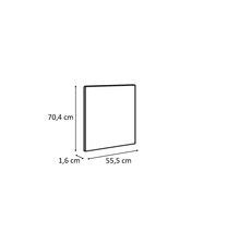 Imaginea unei oglinzi pătrate cu dimensiunile de 70,4 cm înălțime, 55,5 cm lățime și 1,6 cm adâncime.