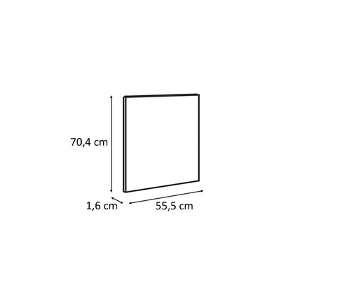 Imaginea unei oglinzi pătrate cu dimensiunile de 70,4 cm înălțime, 55,5 cm lățime și 1,6 cm adâncime.