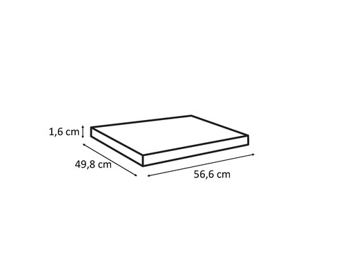 Imagine cu dimensiuni: 1,6 cm înălțime, 49,8 cm lățime, 56,6 cm adâncime