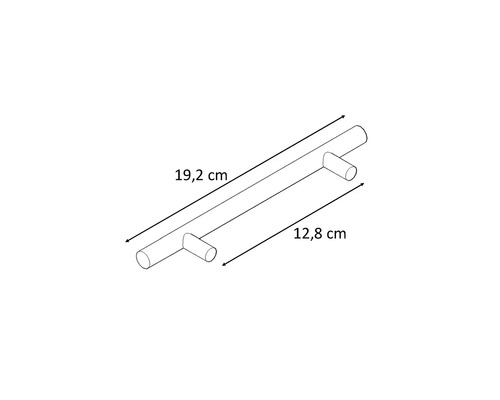 Desen al unui mâner de mobilă cu dimensiunile de 19,2 cm și 12,8 cm