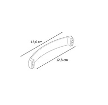 Desen al unui mâner de mobilier cu dimensiunile de 13,6 cm și 12,8 cm.