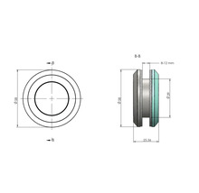 Desen tehnic al unei componente rotunde cu dimensiunile de 58 mm diametru și 25,36 mm lungime