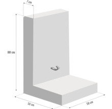 Element din beton în formă de L cu dimensiunile 100 x 50 x 50 centimetri și o grosime de 7 centimetri