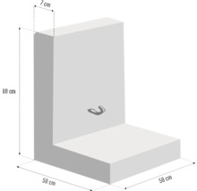 Element din beton în formă de L cu dimensiunile de 80 cm înălțime, 50 cm lățime și 7 cm grosime