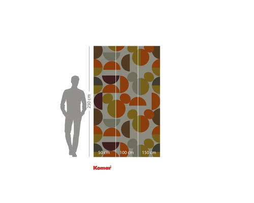 Logo Komar. Fototapet cu forme geometrice și indicații de dimensiuni.