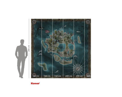 Pictură murală Komar cu o hartă a insulei cu animale și plante, dimensiune 300 pe 280 centimetri