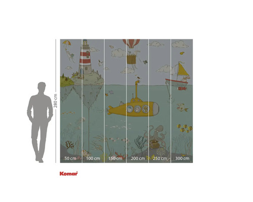 Tapet foto Komar cu lumea subacvatică, far, submarin, balon cu aer cald și barcă cu pânze