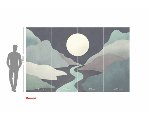 Fototapet cu motiv abstract de munte și lună, dimensiuni cu indicarea mărimii