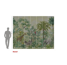 Fototapet cu motiv de junglă cu animale precum girafa, zebra și elefantul