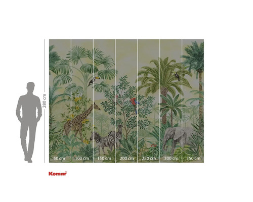 Fototapet cu motiv de junglă cu animale precum girafa, zebra și elefantul